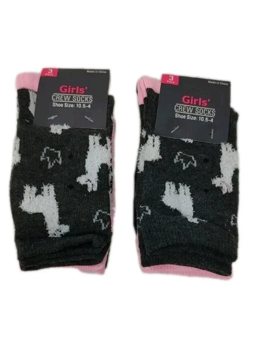 NEW 6 Pairs Girls Llama Crew Socks 2 Packs of 3 Shoe Size 10.5-4Bundle of 2 p